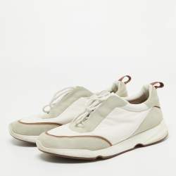 Pre Owned Loro Piana White/Grey Suede And Nylon Lace Up Sneakers Size 42