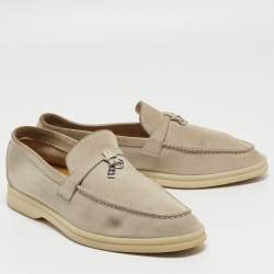 Loro Piana Grey Suede Summer Charms Walk Loafers Size 39