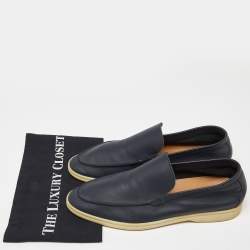 Pre Owned Loro Piana Navy Blue Leather Summer Walk Slip On Loafers Size 42.5