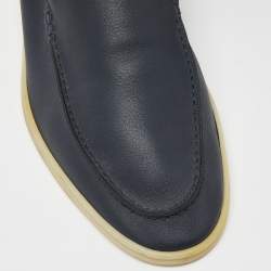 Pre Owned Loro Piana Navy Blue Leather Summer Walk Slip On Loafers Size 42.5