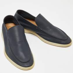 Pre Owned Loro Piana Navy Blue Leather Summer Walk Slip On Loafers Size 42.5