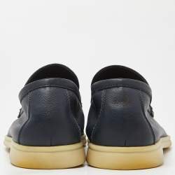 Pre Owned Loro Piana Navy Blue Leather Summer Walk Slip On Loafers Size 42.5