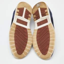 Pre Owned Loro Piana Navy Blue Knit Fabric and Leather 360 Flexy Walker Sneakers Size 40