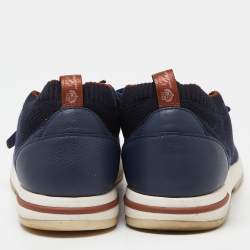 Pre Owned Loro Piana Navy Blue Knit Fabric and Leather 360 Flexy Walker Sneakers Size 40