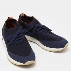 Pre Owned Loro Piana Navy Blue Knit Fabric and Leather 360 Flexy Walker Sneakers Size 40