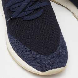 Pre Owned Loro Piana Navy Blue Knit Fabric and Leather 360 Flexy Walker Sneakers Size 40