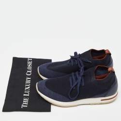 Pre Owned Loro Piana Navy Blue Knit Fabric and Leather 360 Flexy Walker Sneakers Size 40