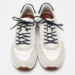 Pre Owned Loro Piana White/Grey Neoprene and Suede Week End Walk Evo Low Top Sneakers Size 45