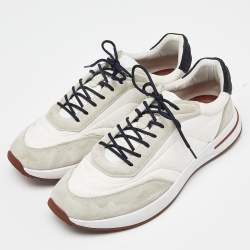 Pre Owned Loro Piana White/Grey Neoprene and Suede Week End Walk Evo Low Top Sneakers Size 45