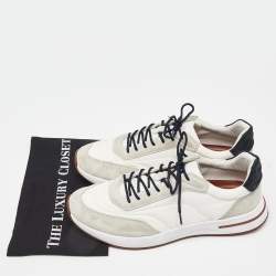 Pre Owned Loro Piana White/Grey Neoprene and Suede Week End Walk Evo Low Top Sneakers Size 45