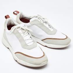 Loro Piana White/Grey Neoprene and Suede Modular Walk Sneakers Size 45