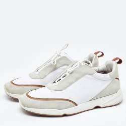 Loro Piana White/Grey Neoprene and Suede Modular Walk Sneakers Size 45