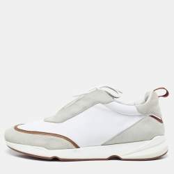 Loro Piana White/Grey Neoprene and Suede Modular Walk Sneakers Size 45