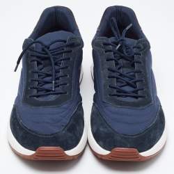 Pre Owned Loro Piana Navy Blue Nylon and Suede Low Top Sneakers Size 45