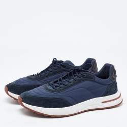 Pre Owned Loro Piana Navy Blue Nylon and Suede Low Top Sneakers Size 45