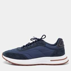 Pre Owned Loro Piana Navy Blue Nylon and Suede Low Top Sneakers Size 45