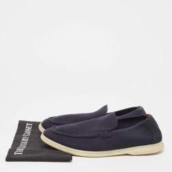 مملوكة مسبقًا Loro Piana Navy Blue Knit Fabric Summer Walk Loafers Size 43