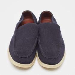 مملوكة مسبقًا Loro Piana Navy Blue Knit Fabric Summer Walk Loafers Size 43