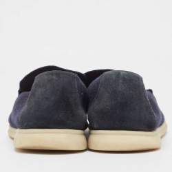 مملوكة مسبقًا Loro Piana Navy Blue Knit Fabric Summer Walk Loafers Size 43