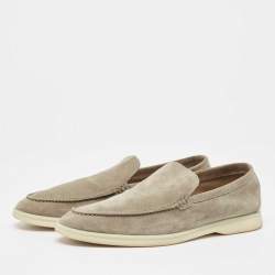 Pre Owned Loro Piana Grey Suede Summer Walk Slip On Loafers Size 42