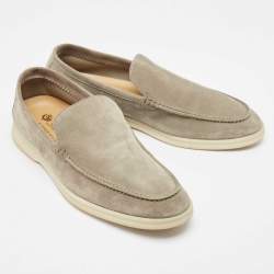 Pre Owned Loro Piana Grey Suede Summer Walk Slip On Loafers Size 42