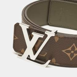 Louis Vuitton Khaki Green Monogram Canvas LV Initiales Reversible Belt 85CM