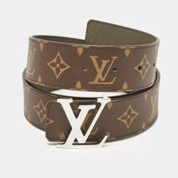 Louis Vuitton Khaki Green Monogram Canvas LV Initiales Reversible Belt 85CM