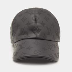 Pre Owned Louis Vuitton Black Monogram Shadow Leather Cap 60 cm
