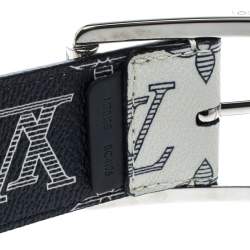 Pre Owned Louis Vuitton White/Blue Monogram Savane Canvas Chapman Brothers Reverso Belt Size 95 cm