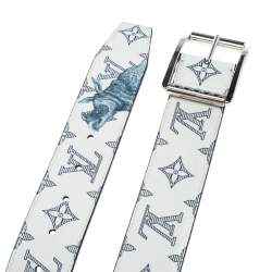 Pre Owned Louis Vuitton White/Blue Monogram Savane Canvas Chapman Brothers Reverso Belt Size 95 cm