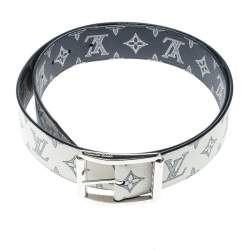 Pre Owned Louis Vuitton White/Blue Monogram Savane Canvas Chapman Brothers Reverso Belt Size 95 cm