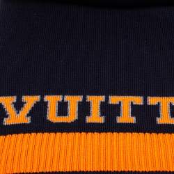 Pre Owned وشاح لوي فيتون صوف أزرق كحلي وبرتقالي بالشعار