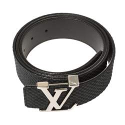 Pre Owned Louis Vuitton Black Mini Damier Suede Initiales Belt 100CM