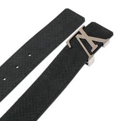 Pre Owned Louis Vuitton Black Mini Damier Suede Initiales Belt 110CM