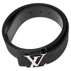 Pre Owned Louis Vuitton Black Mini Damier Suede Initiales Belt 110CM