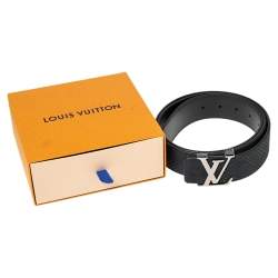 Pre Owned Louis Vuitton Black Mini Damier Suede Initiales Belt 110CM