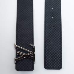 Pre Owned Louis Vuitton Navy Blue Mini Damier Suede LV Initiales Belt 110CM