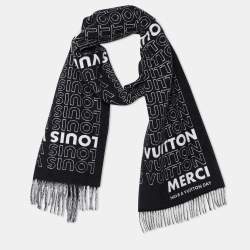 Louis Vuitton Black Logo Intarsia Knit Wool & Cashmere Fringed Muffler
