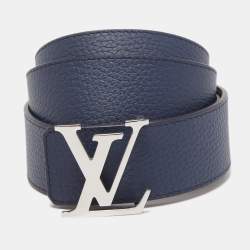 Pre Owned Louis Vuitton Navy Blue/Grey Leather LV Initials Reversible Belt 100CM