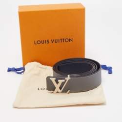 Pre Owned Louis Vuitton Navy Blue/Grey Leather LV Initials Reversible Belt 100CM