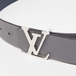 Pre Owned Louis Vuitton Navy Blue/Grey Leather LV Initials Reversible Belt 100CM