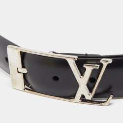 LOUIS VUITTON Louis Vuitton Sun Tulle neogram belt M6058U notation size 90/ 36 leather black silver metal fittings