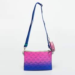 Pre Owned Louis Vuitton Bleu/Rose Monogram Taurillon Illusion Leather Trio Pouch Bag