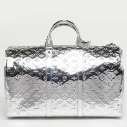 مملوكة مسبقًا Louis Vuitton Keepall Bandouliere 50 Silver Monogram Mirror Canvas Duffel Bag