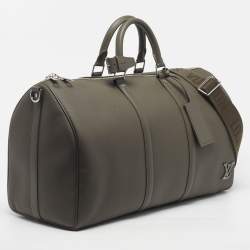 Pre Owned Louis Vuitton Keepall Bandouliere 50 Kaki Aerogram Leather Duffel Bag