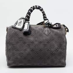 Pre Owned Louis Vuitton Speedy P9 Bandoulière Grey Monogram Debossed Suede Duffel Bag