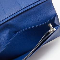 Pre Owned Louis Vuitton Navy Blue Taiga Leather Brazza Wallet