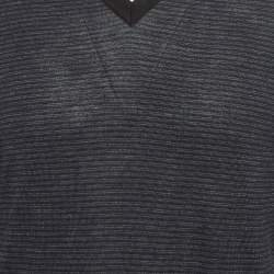 Louis Vuitton Navy Blue Striped Knit V-Neck Sweatshirt M