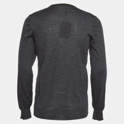 Louis Vuitton Navy Blue Striped Knit V-Neck Sweatshirt M