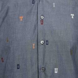 Pre Owned Louis Vuitton Grey Alphabet Fil Coupe Cotton DNA Collar Shirt S